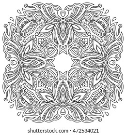 Circular pattern in form of mandala for Henna, Mehndi, tattoo, decoration. Decorative ornament in ethnic oriental style. Coloring book page.