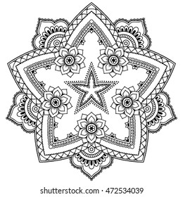 Circular pattern in form of mandala for Henna, Mehndi, tattoo, decoration. Decorative ornament in ethnic oriental style. Coloring book page.