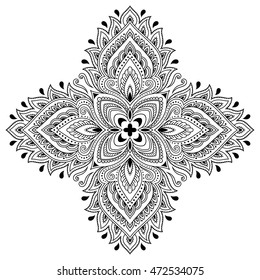 Circular pattern in form of mandala for Henna, Mehndi, tattoo, decoration. Decorative ornament in ethnic oriental style. Coloring book page.