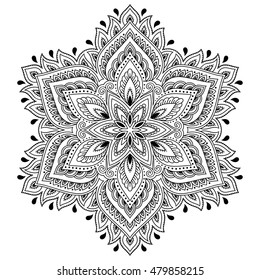 Circular pattern in form of mandala for Henna, Mehndi, tattoo, decoration. Decorative ornament in ethnic oriental style. Coloring book page.