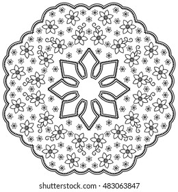 Circular pattern in form of mandala for Henna, Mehndi, tattoo, decoration. Decorative ornament in ethnic oriental style. Coloring book page.