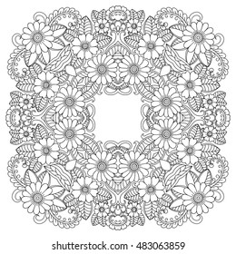 Circular pattern in form of mandala for Henna, Mehndi, tattoo, decoration. Decorative ornament in ethnic oriental style. Coloring book page.