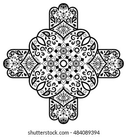 Circular pattern in form of mandala for Henna, Mehndi, tattoo, decoration. Decorative ornament in ethnic oriental style. Coloring book page.