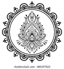 Circular pattern in form of mandala for Henna, Mehndi, tattoo, decoration. Decorative ornament in ethnic oriental style. Coloring book page.