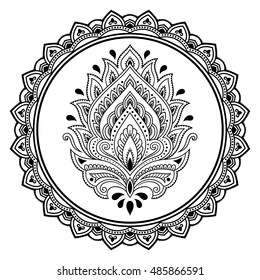 Circular pattern in form of mandala for Henna, Mehndi, tattoo, decoration. Decorative ornament in ethnic oriental style. Coloring book page.