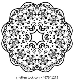 Circular pattern in form of mandala for Henna, Mehndi, tattoo, decoration. Decorative ornament in ethnic oriental style. Coloring book page.
