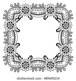 Circular pattern in form of mandala for Henna, Mehndi, tattoo, decoration. Decorative ornament in ethnic oriental style. Coloring book page.