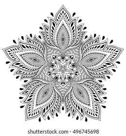 Circular pattern in form of mandala for Henna, Mehndi, tattoo, decoration. Decorative ornament in ethnic oriental style. Coloring book page.
