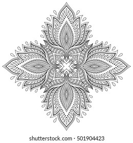 Circular pattern in form of mandala for Henna, Mehndi, tattoo, decoration. Decorative ornament in ethnic oriental style. Coloring book page.