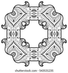 Circular pattern in form of mandala for Henna, Mehndi, tattoo, decoration. Decorative ornament in ethnic oriental style. Coloring book page.