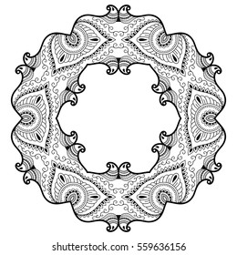 Circular pattern in form of mandala for Henna, Mehndi, tattoo, decoration. Decorative ornament in ethnic oriental style. Coloring book page.