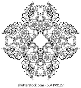 Circular pattern in form of mandala for Henna, Mehndi, tattoo, decoration. Decorative ornament in ethnic oriental style. Coloring book page.