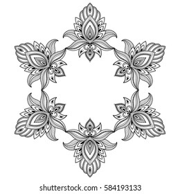 Circular pattern in form of mandala for Henna, Mehndi, tattoo, decoration. Decorative ornament in ethnic oriental style. Coloring book page.