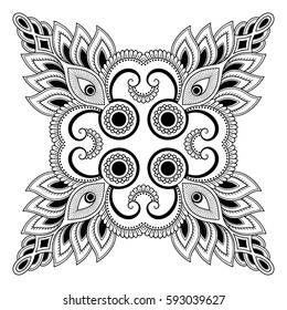 Circular pattern in form of mandala for Henna, Mehndi, tattoo, decoration. Decorative ornament in ethnic oriental style. Coloring book page.