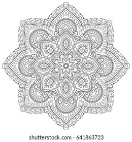 Circular pattern in form of mandala for Henna, Mehndi, tattoo, decoration. Decorative ornament in ethnic oriental style. Coloring book page.