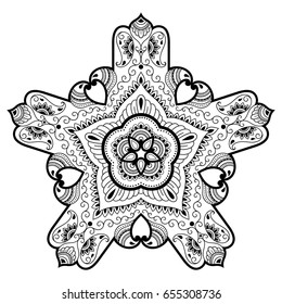 Circular pattern in form of mandala for Henna, Mehndi, tattoo, decoration. Decorative ornament in ethnic oriental style. Coloring book page.