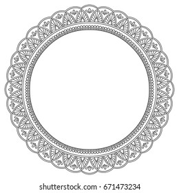 Circular pattern in form of mandala for Henna, Mehndi, tattoo, decoration. Decorative ornament in ethnic oriental style. Coloring book page.