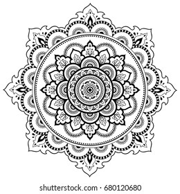 Circular pattern in form of mandala for Henna, Mehndi, tattoo, decoration. Decorative ornament in ethnic oriental style. Coloring book page.