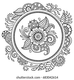 Circular pattern in form of mandala for Henna, Mehndi, tattoo, decoration. Decorative ornament in ethnic oriental style. Coloring book page.