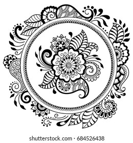 Circular pattern in form of mandala for Henna, Mehndi, tattoo, decoration. Decorative ornament in ethnic oriental style. Coloring book page.