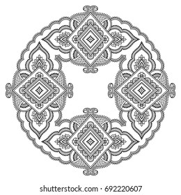 Circular pattern in form of mandala for Henna, Mehndi, tattoo, decoration. Decorative ornament in ethnic oriental style. Coloring book page.