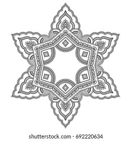 Circular pattern in form of mandala for Henna, Mehndi, tattoo, decoration. Decorative ornament in ethnic oriental style. Coloring book page.