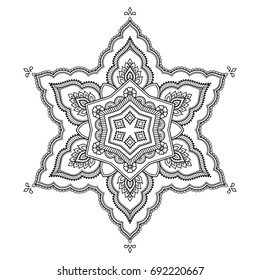 Circular pattern in form of mandala for Henna, Mehndi, tattoo, decoration. Decorative ornament in ethnic oriental style. Coloring book page.