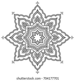 Circular pattern in form of mandala for Henna, Mehndi, tattoo, decoration. Decorative ornament in ethnic oriental style. Coloring book page.