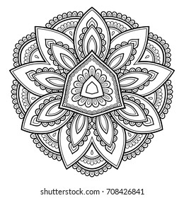 Circular pattern in form of mandala for Henna, Mehndi, tattoo, decoration. Decorative ornament in ethnic oriental style. Coloring book page.