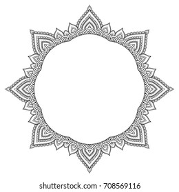 Circular pattern in form of mandala for Henna, Mehndi, tattoo, decoration. Decorative ornament in ethnic oriental style. Coloring book page.