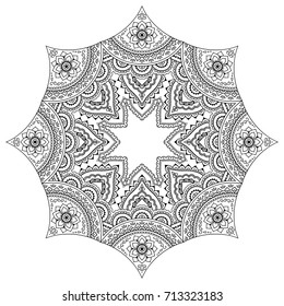 Circular pattern in form of mandala for Henna, Mehndi, tattoo, decoration. Decorative ornament in ethnic oriental style. Coloring book page.