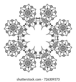 Circular pattern in form of mandala for Henna, Mehndi, tattoo, decoration. Decorative ornament in ethnic oriental style. Coloring book page.