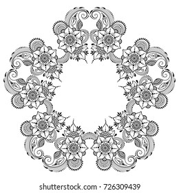 Circular pattern in form of mandala for Henna, Mehndi, tattoo, decoration. Decorative ornament in ethnic oriental style. Coloring book page.