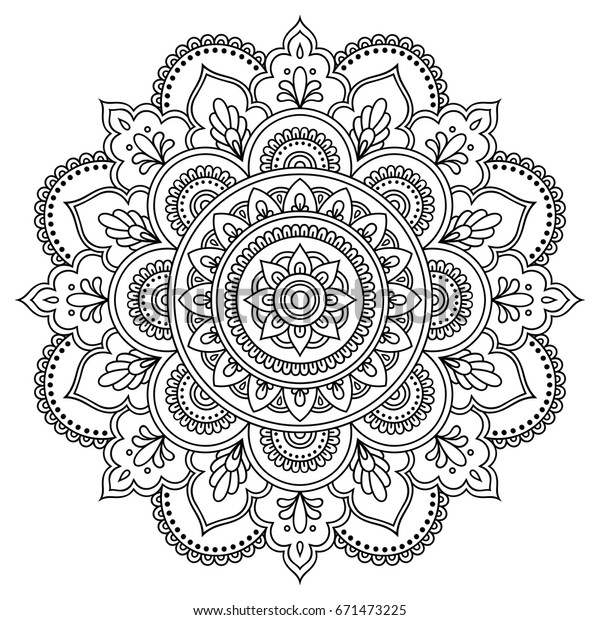 圆形图案在曼陀罗的指甲花 Mohndi 纹身 装饰的形式 东方民族风格装饰 着色书页 库存矢量图 免版税