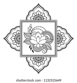 Circular pattern in form of mandala with Lotus for Henna, Mehndi, tattoo, decoration. Decorative ornament in ethnic oriental style. Coloring book page.