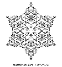 Circular pattern in form of mandala with lotus flower for Henna, Mehndi, tattoo, decoration. Decorative ornament in ethnic oriental style. Coloring book page.