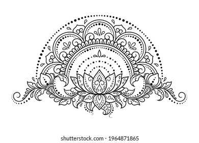 Circular pattern in form of mandala with Lotus flower for Henna, Mehndi, tattoo, decoration. Decorative ornament in ethnic oriental style. Outline doodle hand draw vector illustration.