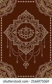Circular pattern in form of mandala with Lotus flower for Henna, Mehndi, tattoo, decoration. Decorative ornament in ethnic oriental style. Outline doodle hand draw vector illustration.