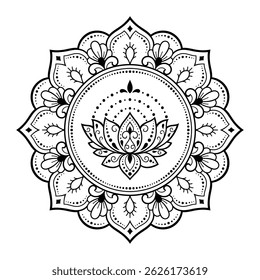 Rundmuster in Form von Mandala mit Lotusblume für Henna, Mehndi, Tätowierung, Dekoration. Dekorative Ornamente im orientalischen Stil. Kontur Doodle Hand zeichnen Vektorgrafik.