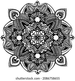 Patrón circular en forma de mandala para la impresión, el mehndi, el tatuaje, la decoración. La decoración es de estilo étnico oriental. Ilustración dibujada a mano traducida al vector