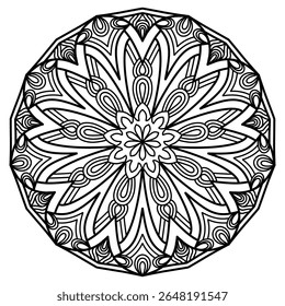 Circular pattern in form of mandala, tattoo decoration and coloring book page. Decorative ornament in ethnic oriental style. Design for fabric, textile, book cover, illustration, embroidery and print.