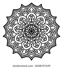 Patrón circular en forma de mandala, decoración de tatuajes y página de libro para colorear. Adorno decorativo en estilo étnico oriental. Diseño para tela, textil, portada de libro, ilustración, bordado e impresión.