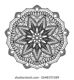 Circular pattern in form of mandala, tattoo decoration and coloring book page. Decorative ornament in ethnic oriental style. Design for fabric, textile, book cover, illustration, embroidery and print.