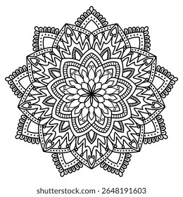 Circular pattern in form of mandala, tattoo decoration and coloring book page. Decorative ornament in ethnic oriental style. Design for fabric, textile, book cover, illustration, embroidery and print.