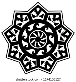 Circular pattern in form of mandala. Traditional ornaments of Maori people for tattoo - Moko style. Vintage decorative tribal border from elements of African theme.
