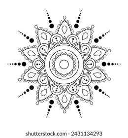 Circular pattern in the form of ornamental mandala.  Meditation element. Vector illustration isolated on white background.