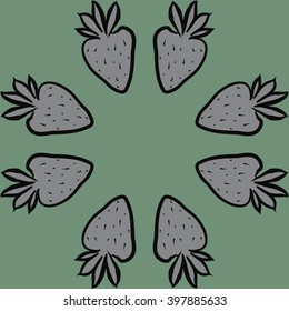 Circular  pattern of fruit motif,strawberry,leaves, object, spots, copy space. Hand drawn.