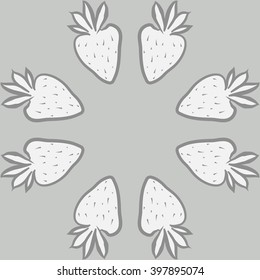 Circular  pattern of fruit motif,strawberry,leaves, object, spots, copy space. Hand drawn.