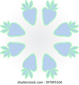 Circular  pattern of fruit motif,strawberry,leaves, object, spots, copy space. Hand drawn.