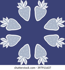 Circular  pattern of fruit motif,strawberry,leaves, object, spots, copy space. Hand drawn.